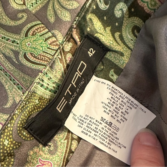ETRO Italy Paisley Skirt Wool Silk Gray Green Purple designer Italian A-Line - Picture 9 of 13